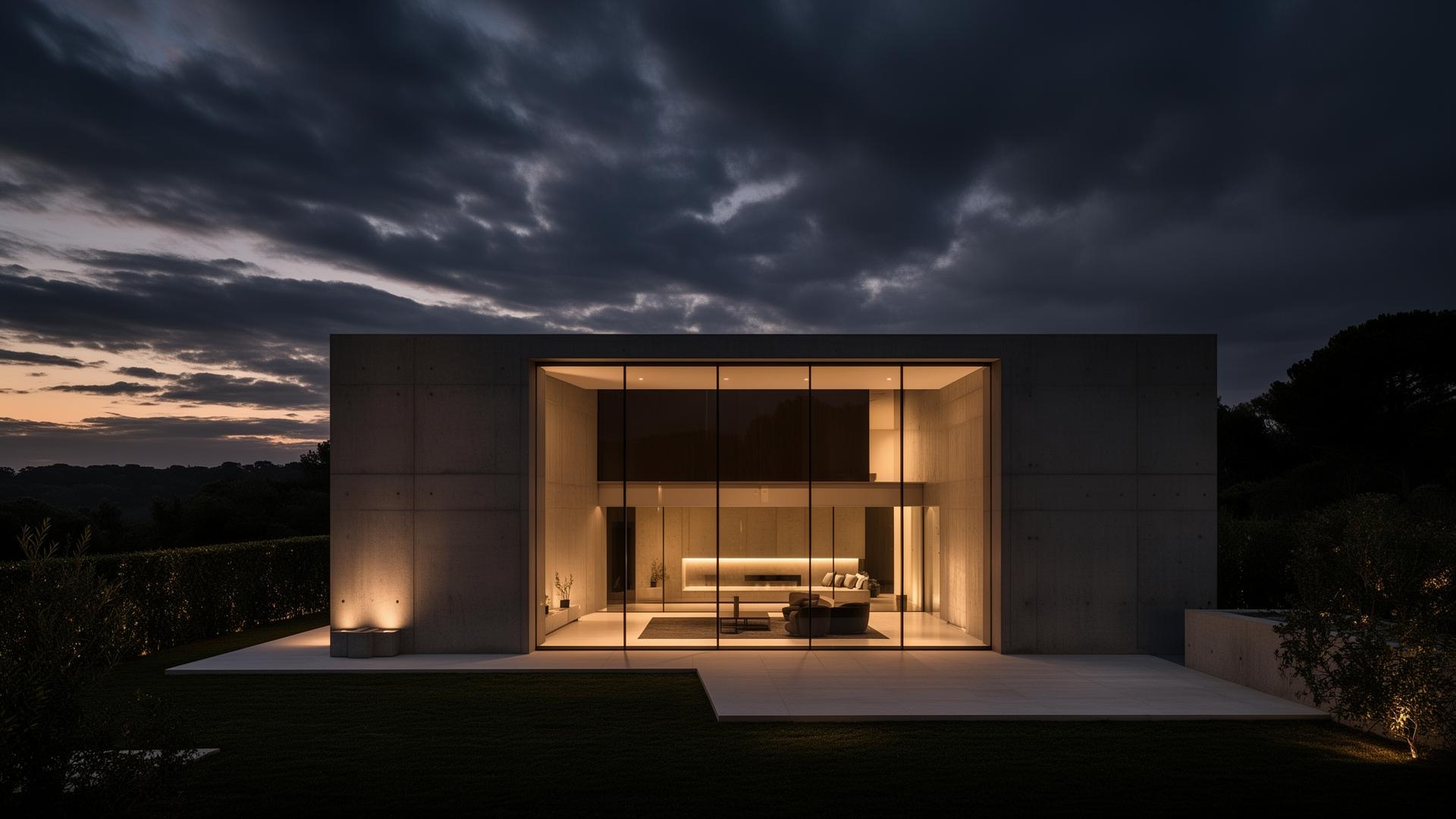 Modern architectural masterpiece at dusk